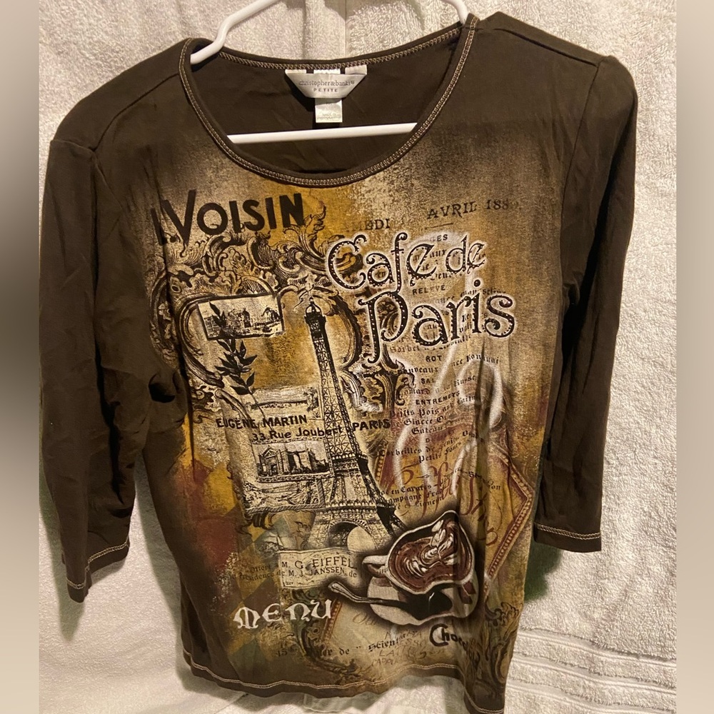 Christoper banks Petite Large Shirt Brown Paris Shirt
